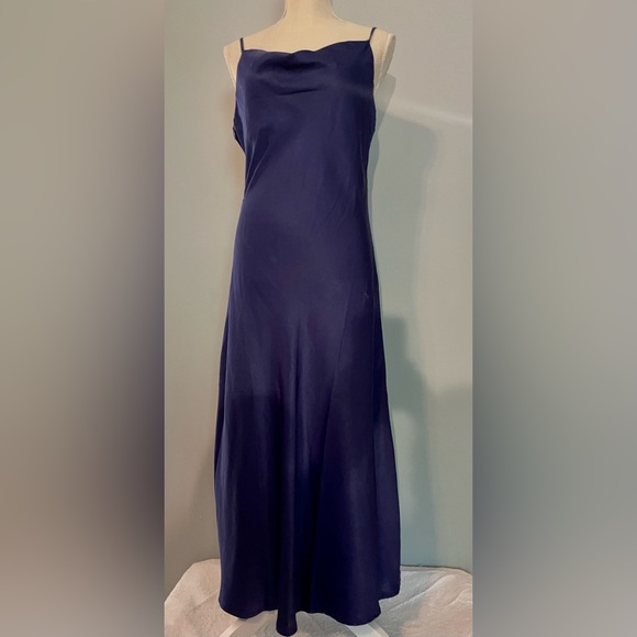 Drape Cowl-Neck Spaghetti-Strap Navy-Blue Midi Sexy backless Dress, NWT, M - Picture 5 of 10